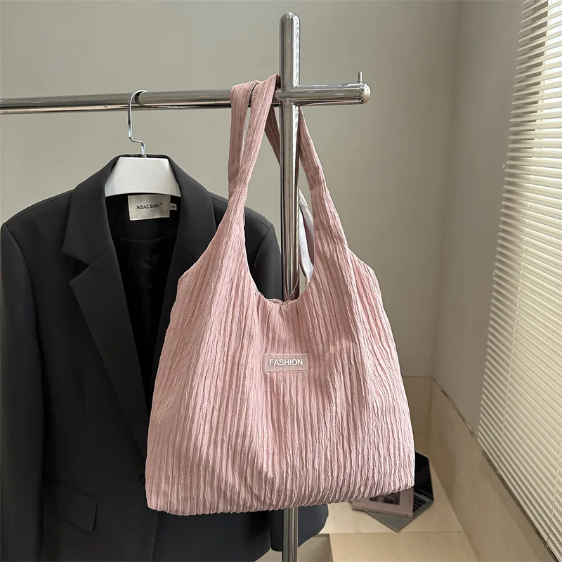 

New Women Texture· Simple Shoulder Bag Large Capacity Striped Tote Commuting Bag Simple and Fresh Corduroy Versatile Handle Bag