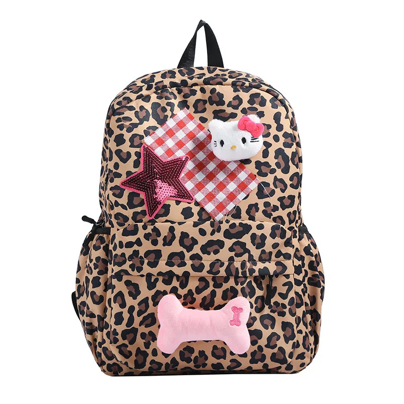 Tas Ransel Motif Leopard Kartun Baru, Tas Selempang untuk Perjalanan, untuk Siswi SMP dan SMA, Tali Ganda, Tas Buku