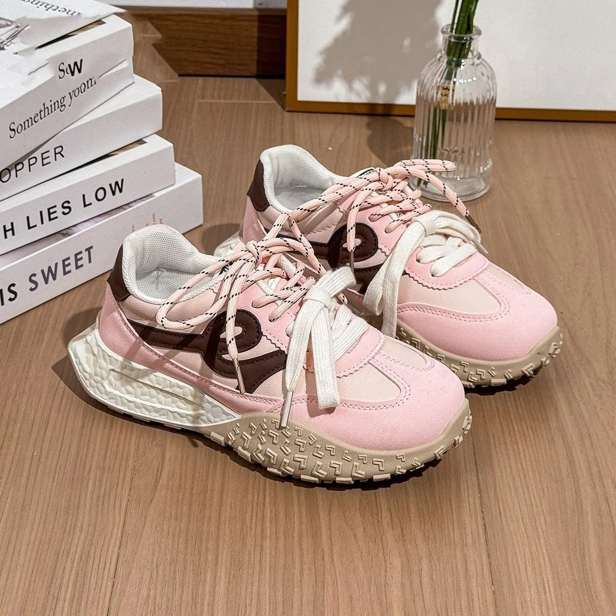 

2025Women's Dad Shoes Spring Summer Casual Running Thick Bottom Heightening Leisure Street Style PU Leather Rubber Sole Sneakers