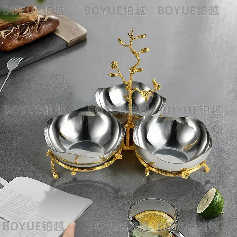 Gold Branch Leaf Stainless Steel Fruit Bowl Salad Platter European Elegant Home Decor Centerpiece Ornament Kitchen Tray view 3