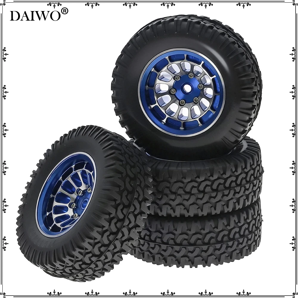 

1.55" Metal Wheel Hub + Rubber Tires for 1/10 RC Rock Crawler, Compatible with Axial 90069 RGT RC4WD D90 CC01 TF02 LC70
