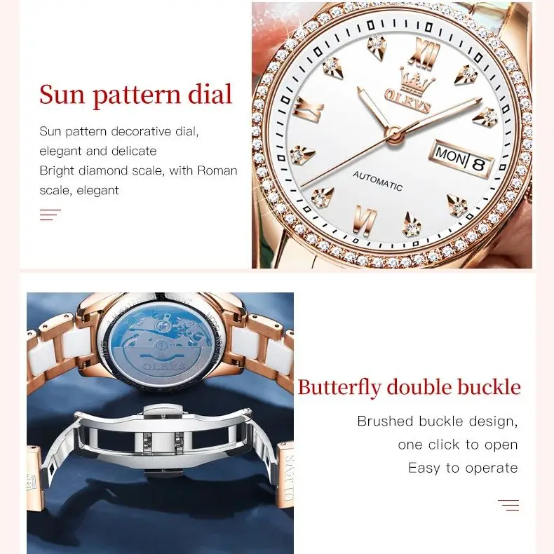 OLEVS 6637 Luxury Women Automatic Mechanical Watch Fashion Calendar Waterproof Clock Elegant Brand Bracelet Dress Women's Set