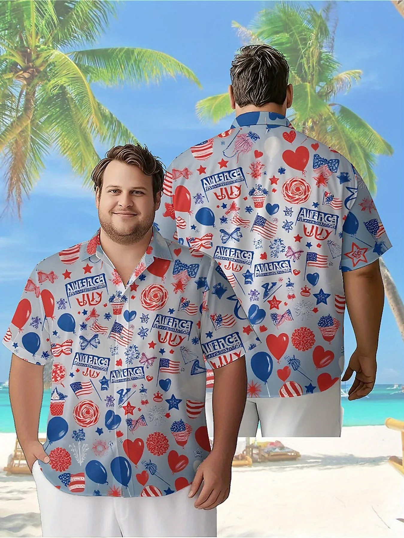 

Men's Plus Size Hawaiian Shirts American Flag Theme Pattern, Button Up Shirts, Unisex Casual Clothing, Summer Tops