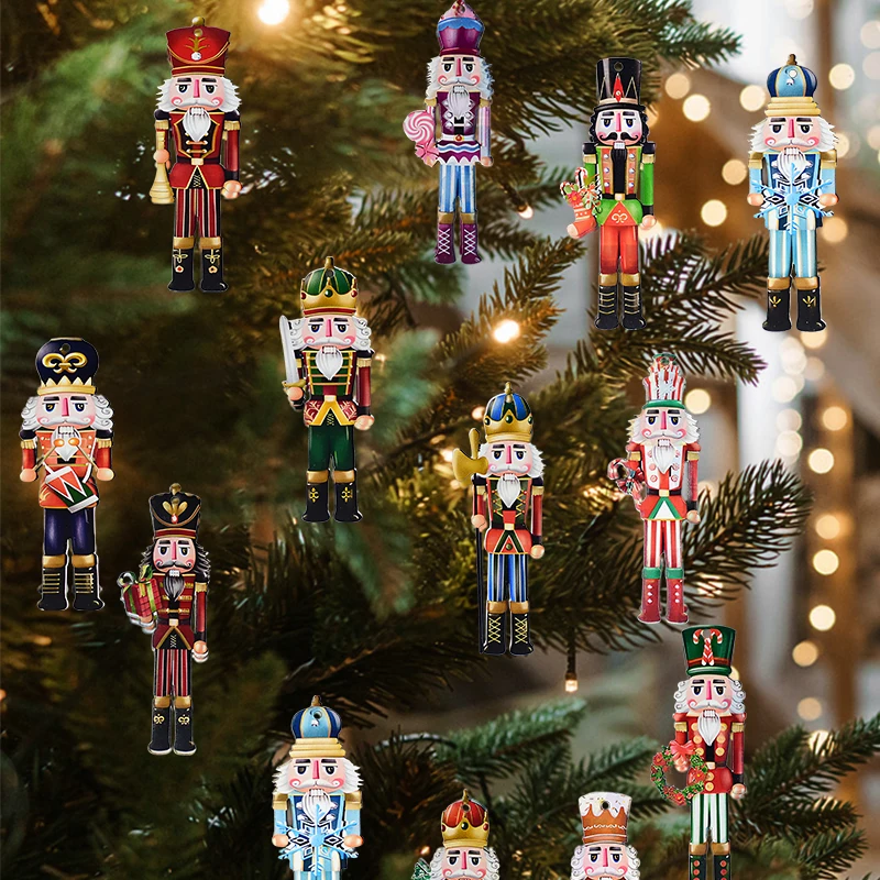 12Pcs Christmas Nutcracker Wooden Ornaments Nutcracker Soldier Wood Pendants Xmas Tree Hanging Decoration For Home 2025 New Year