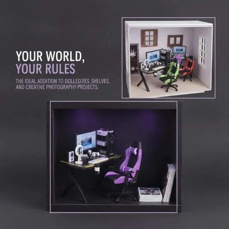 Mini Gaming Chair Model Rotatable Dollhouse Armchair Realistic Miniature Furniture for Home Desktop Decor Collection