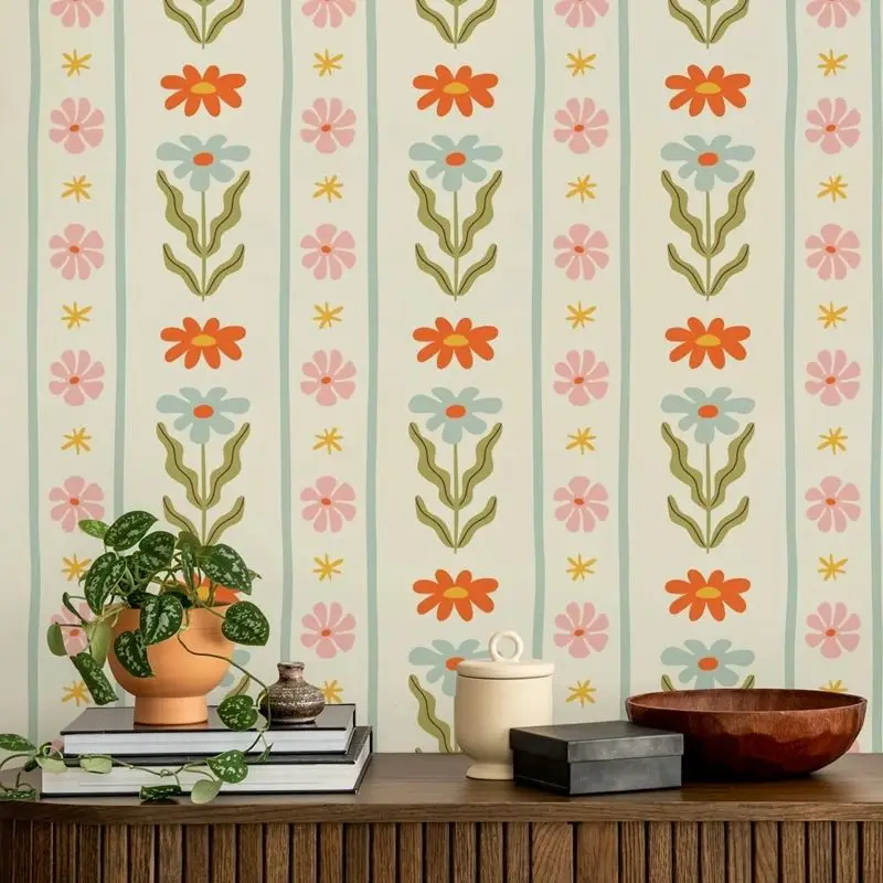 

Роскошные обои с разноцветными цветочными полосками, обои с цветочным рисунком в стиле ретро, самоклеящиеся обои для спальни, винтажные обои с кожурой и наклейкой, 50 см * 300 см