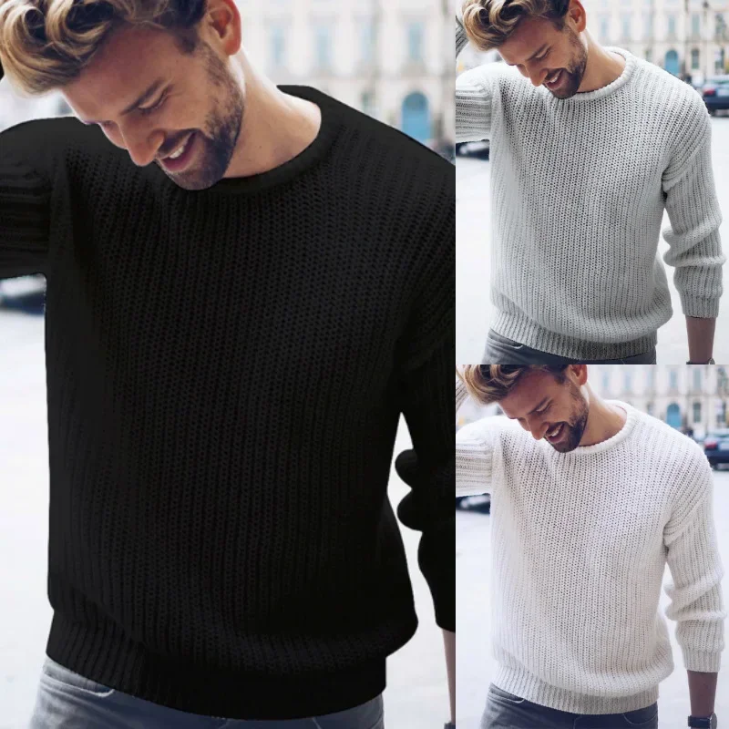 

2023 Sweater Autumn and Winter European and American Men's Pullover Solid Color Knitted Top Large Men's Wear