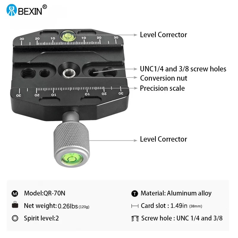 BEXIN 카메라 퀵 릴리스 클램프 삼각대 볼 헤드 마운트 어댑터, 휴대용 스탠드, Arca Swiss Plate와 호환, QR50N, QR70N, QR90N