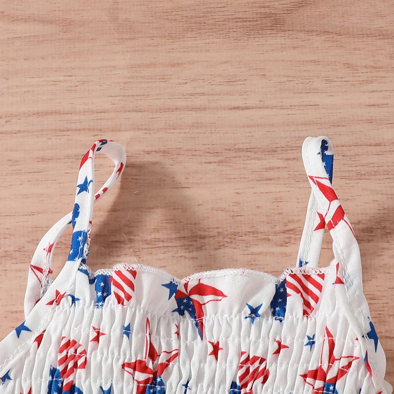 4th Of July Baby Girl Outfits American Flag Romper Sleeveless Ruffled Bodysuit USA Clothes