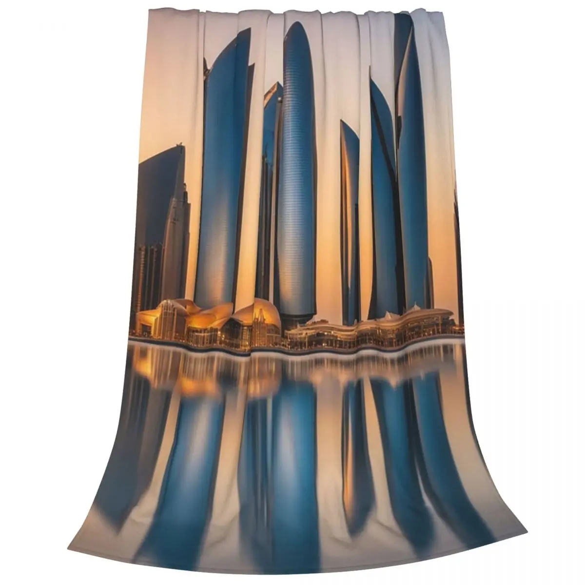 Abu Dhabi Skyline And Etihad Towers At Sunset With Reflection Blankets Fleece Sofa Throw Blankets Throws Bedspread Quilt