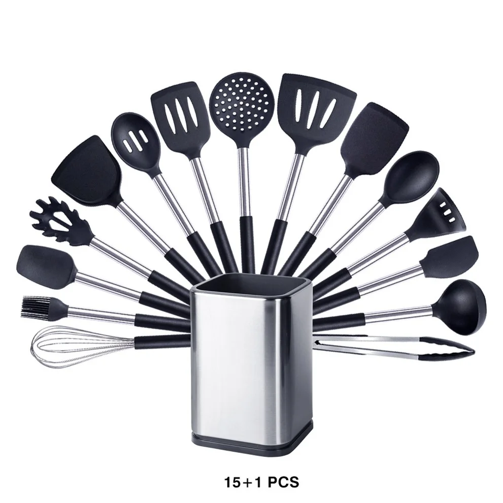 Silicone Kitchenware Cooking Spatula Kitchen Utensils Set Turner Heat-resistant Soup Spoon Brush Pasta Colander Shovel Cookware