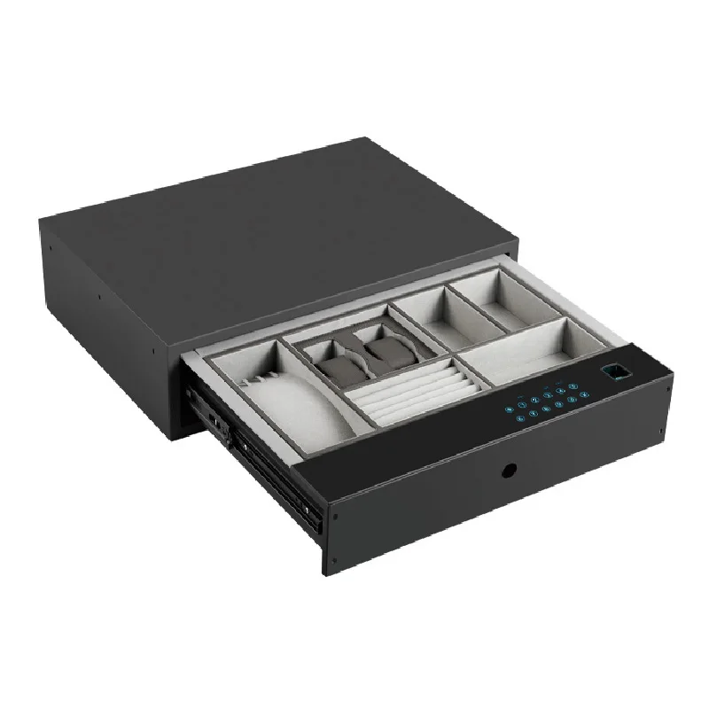 خزانة ذكية مع درج آمن للمجوهرات مخفي في غرفة الملابس، يعمل ببصمة الإصبع وكلمة المرور، مزود ببطارية ليثيوم