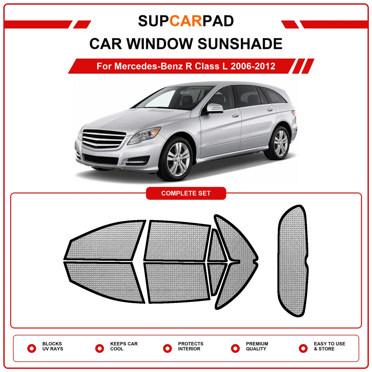 For Mercedes-Benz R Class L 2006-2012 Pre‑Cut Auto Window Sunshade Anti‑UV Car Sun Visor Protector