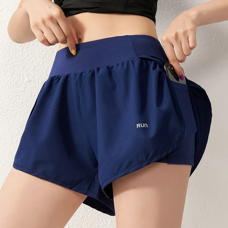 SOISOU Gym Yoga Women\'s Cycling Shorts Tight Skirt Fitness Elastic High Waist Double Layer Ladies Short Security Leggings Women