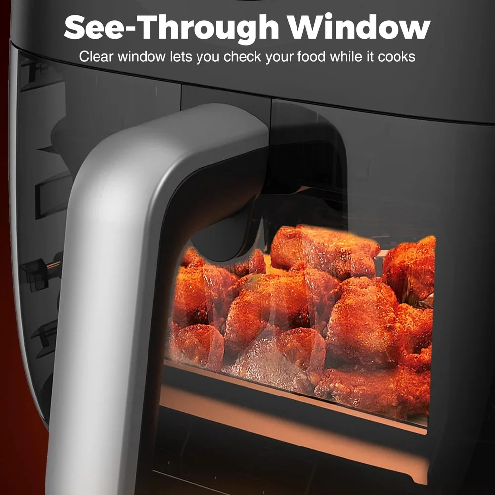 Air Fryer 6 QT with Window, Online Recipes, 8 Cooking Functions for Airs Frys, Bake, Roast, Broil & More, Air Fryer