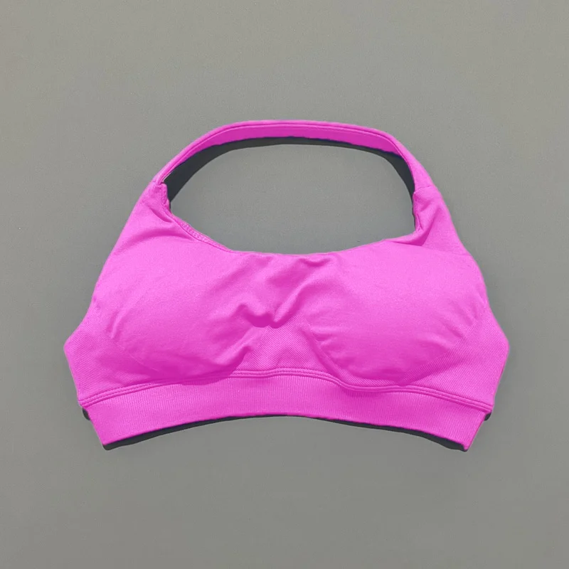 HISTELLO Sport-BH für Damen, nahtlos, Yoga-Unterwäsche, Neckholder-Riemen, offenes Rückendesign, Gym-Top, Workout, Fitness, Lauf-BH