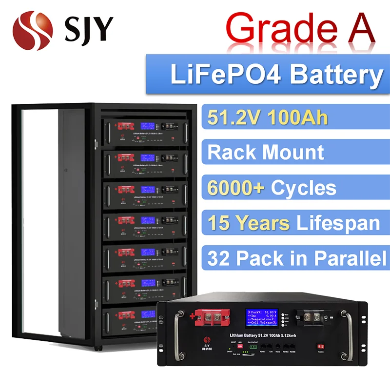 SJY Grade A 48V (51.2V) 100Ah LiFePO4 Battery Pack 51.2V100Ah Solar Lithium Iron Phosphate Batteries for 5kw Inverter System