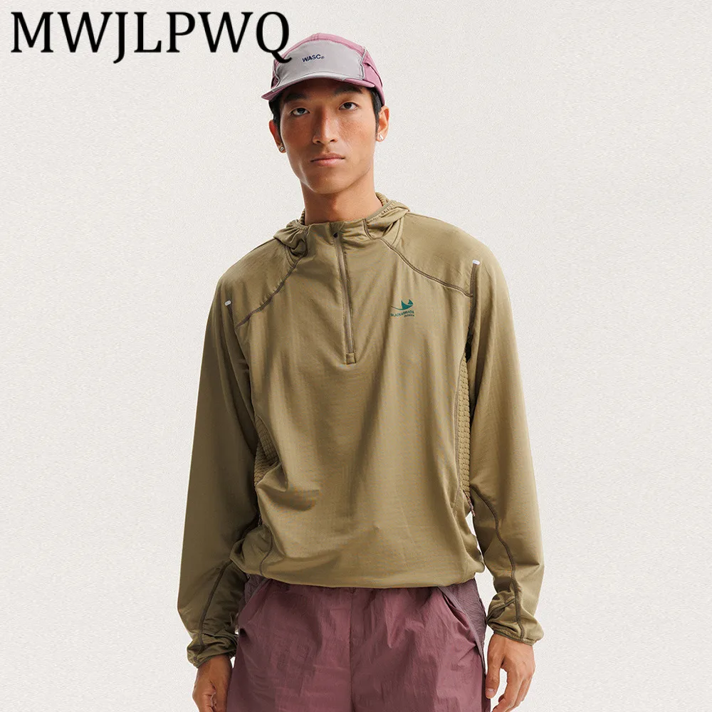 

MWJLPWQ Outdoor Style Sports Men's Jacket Trendy Half-Zip Pullover Hooded Quick-Dry Long Sleeve Sun-Proof Casual Tops New 21791
