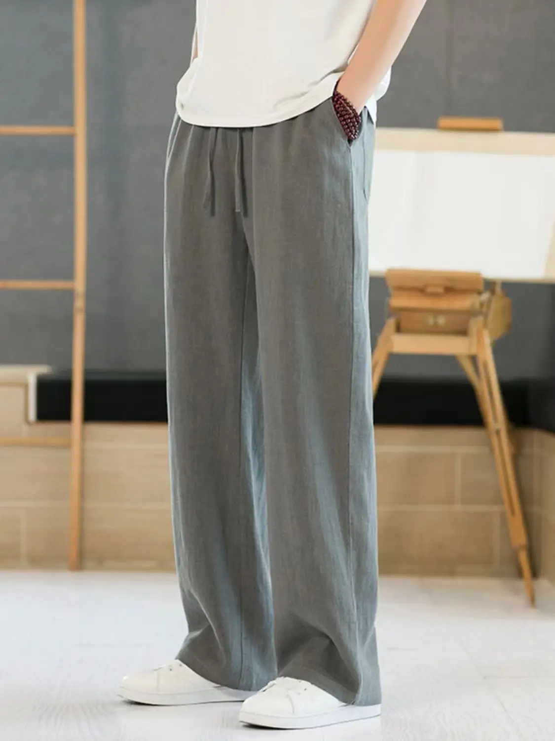 

New Hot Spring and Autumn Linen Pants Men's Pants Retro Large Size Loose Pendant Wide Leg Pants Cotton Hemp Casual Pants Men