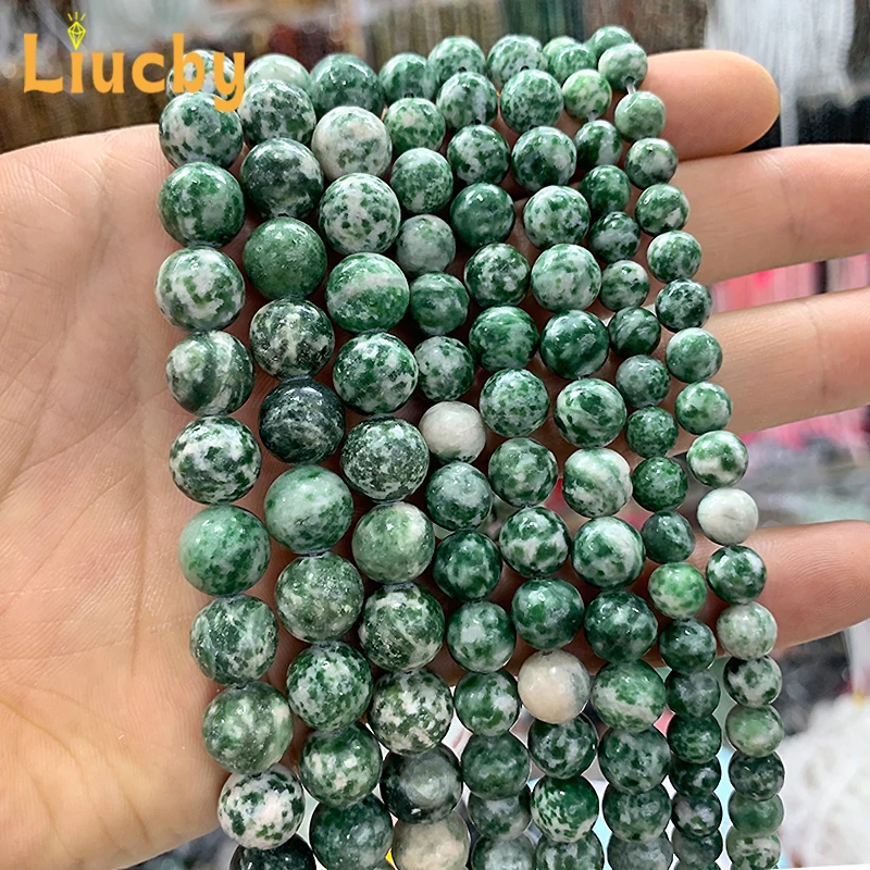 Naturstein grüner Fleck Stein perlen für Schmuck machen DIY Frau Hands chnur halbe Kette Zubehör Geschenk 15 "Zoll 4/6/8/10/12mm – Detail 5