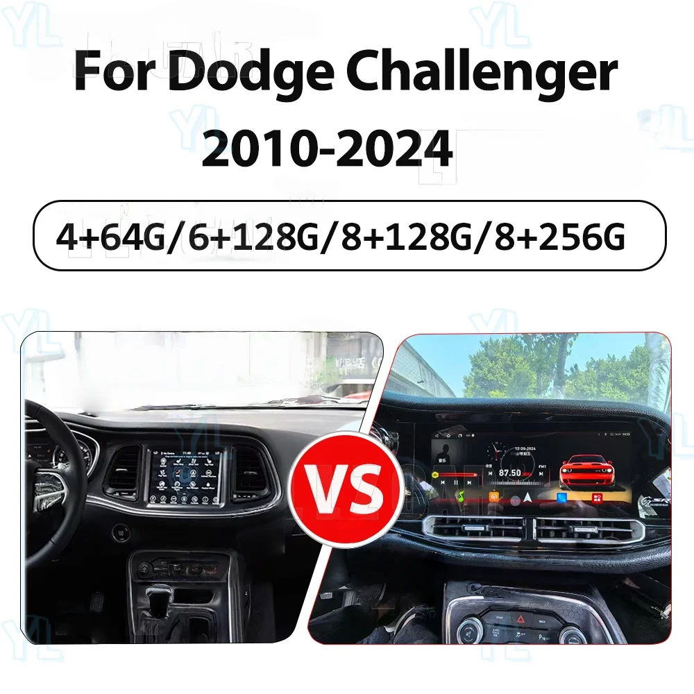 v For Dodge Challenger Charger SRT Hellcat 2010-2024 Android Car Radio Stereo Video Multimedia Player Stereo GPS Navigatio Unit
