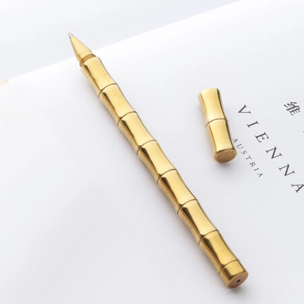 Luxury Brass Ballpoint Pen Bamboo Body Signature Rollerball Pen Decompress School Students Office Metal Stationery Gifts