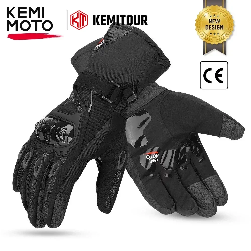 KEMiMOTO Winter Motorcycle Gloves CE Touch Screen Motorcross Waterproof Windproof Protective Gloves Men Guantes Moto Luvas