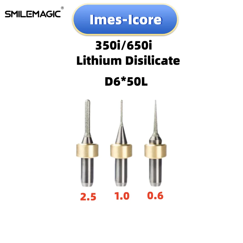 Imes Icore 350i PMMA Milling Burs For Cad Caｍ Dental PEEK Zirconia Shank Milling Cutters For Dental Lab 0.3/ 0.6/1.0/2.0/2.5 D6