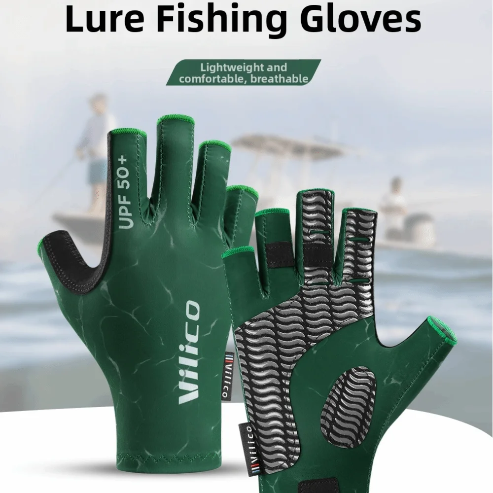 Ice Silk Material Fishing Gloves Elastic Fit Fingerless Design Summer Sunscreen Gloves Quick Dry Fabric Elastic Quick Dry