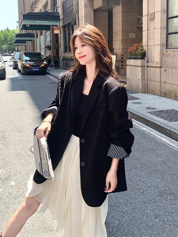 

Ele Bla Suit Jaet Women's Spring Autumn 2025 New Sle Casual Commute Loose Fit Long Sve Button Front Coat