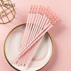 1 Pair of Household Kitchen Chopsticks Chinese Style Alloy Chopsticks Pink Cherry Blossom Chopsticks Hot Pot Kitchen Utensils