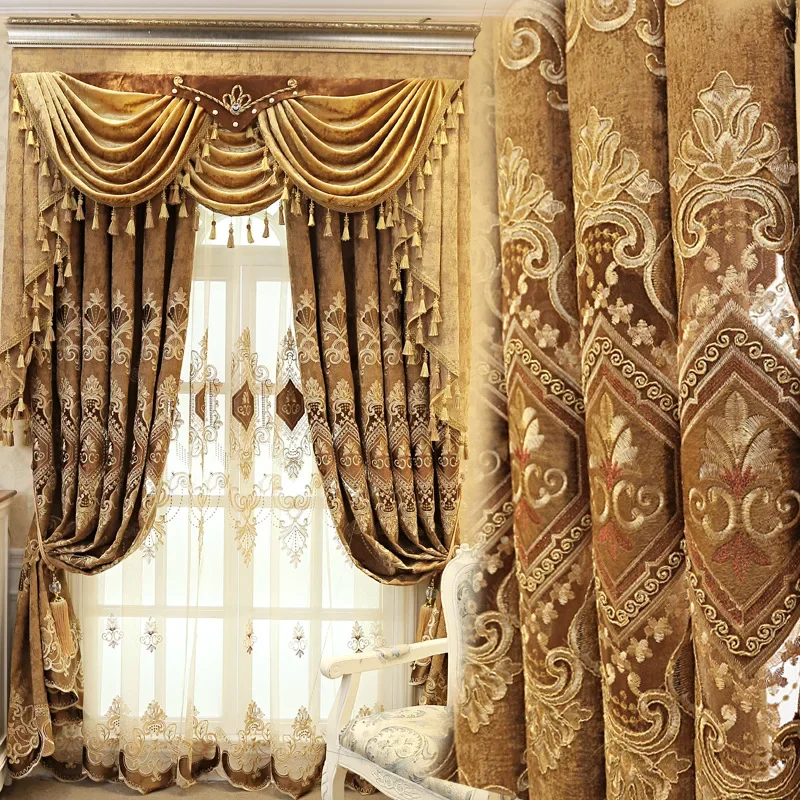 

New High-end European Chenille Embroidery Shading Curtains for Living Dining Room Curtains for Living Room Luxury European