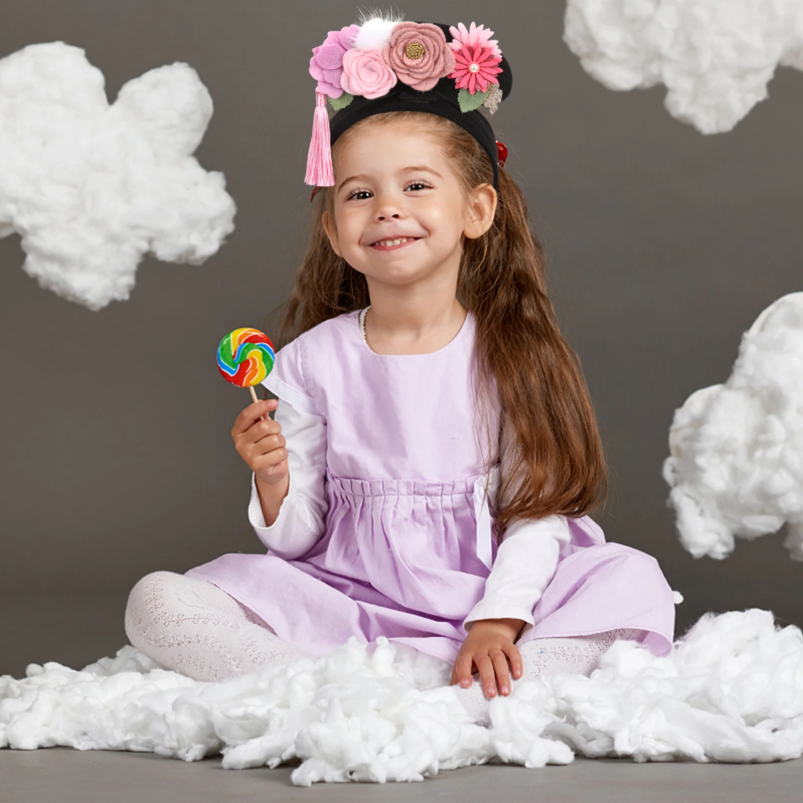 

Tassel Baby Headb Girls Cotton Chiffon Halloween Pink Flower Hairb Lightweight Costume Prop Photography Accessory