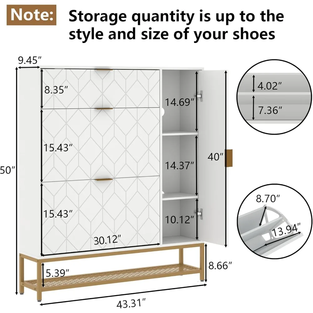 Shoe Cabinet,Freestanding Tipping Bucket Shoe Rack Organizer with 2 Flip Drawers,Entryway Narrow Shoe Storage with Adjustable