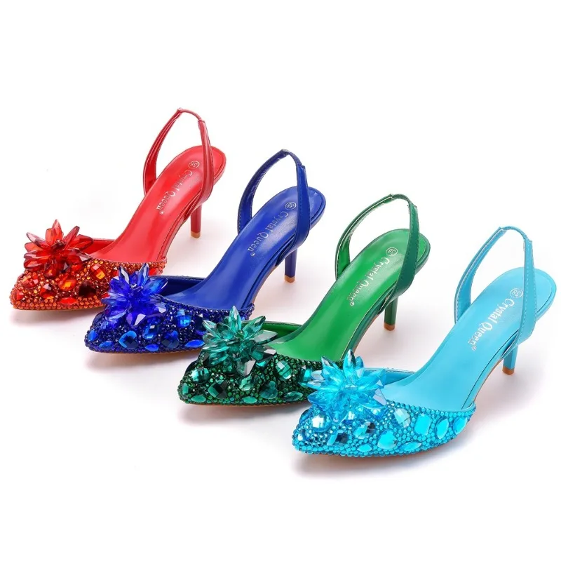 Sandalias de piel sintética para mujer, zapatos de tacón fino de 7CM, sin cordones, para novia, banquete, fiesta, boda, club nocturno, de verano