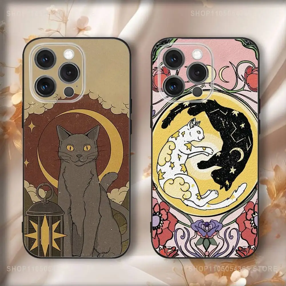 حافظة هاتف ببطاقة T-Tarot لهاتف iPhone16,15,14,13,12,11,Pro,Max,Plus,X,XS,SE4,E,Mini,Soft Black Case