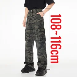 Hoge broek voor slanke dunne magere mannen Y2K rechte wijde pijpen katoenen cargobroek camouflage extra lange lengte broek mannelijk vintage