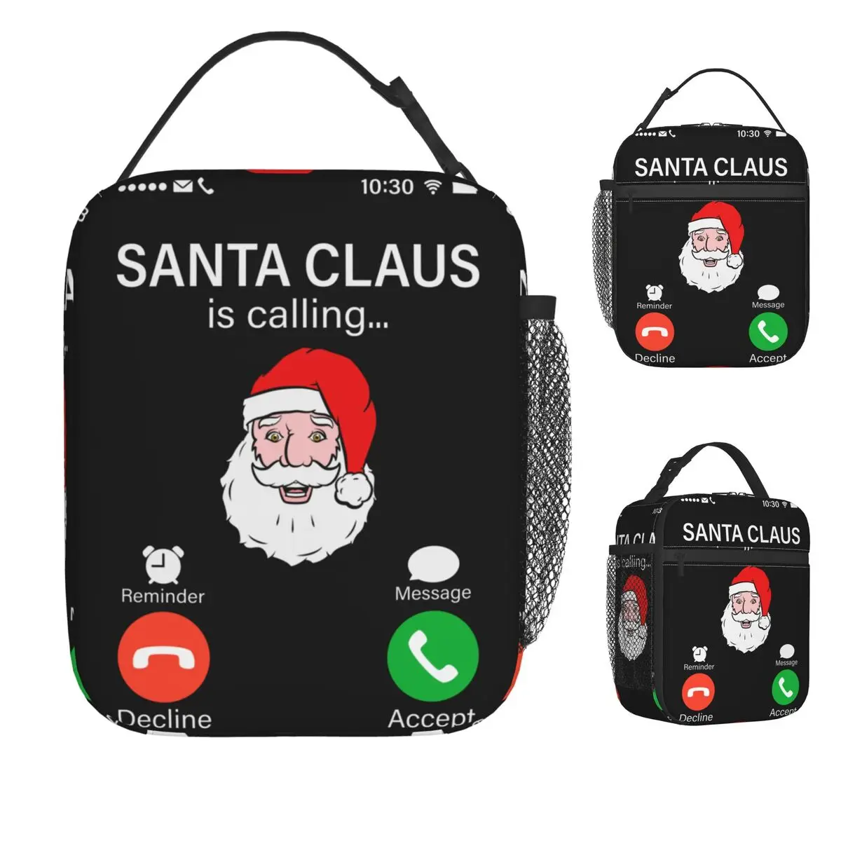 Santa Is Calling Merry Funny Holiday Phone Alert Lunch Bag Retro Lunch Box Work Insulated Tote Food Bags Designer Cooler Bag