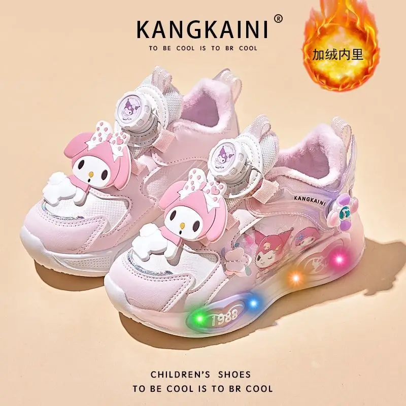 

Sanrio My Melody Cotton Shoes Cartoon Kuromi Led Kids Luminous Tennis Shoes Children Lighted Casual Sneakers Girls Sport Shoes