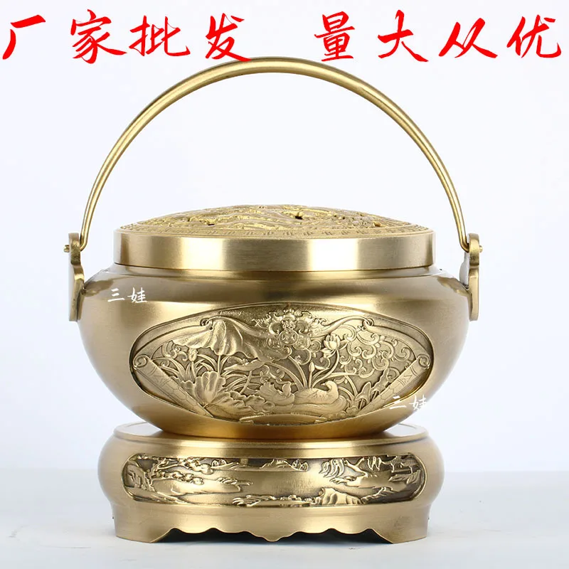 Wholesale brass dragon and phoenix hand warmer for home use, indoor Chinese- incense burner with handle, antique-style sand