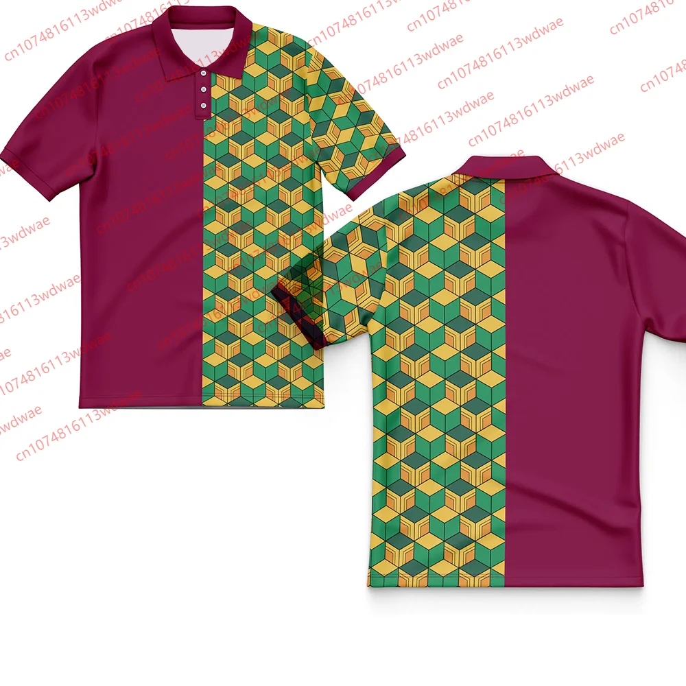 

Demon Slayer Inspired Polo Shirt Kimetsu no Yaiba Tanjiro Uniform Style Short Sleeve Anime Tshirt Summer Japanese Otaku Tee