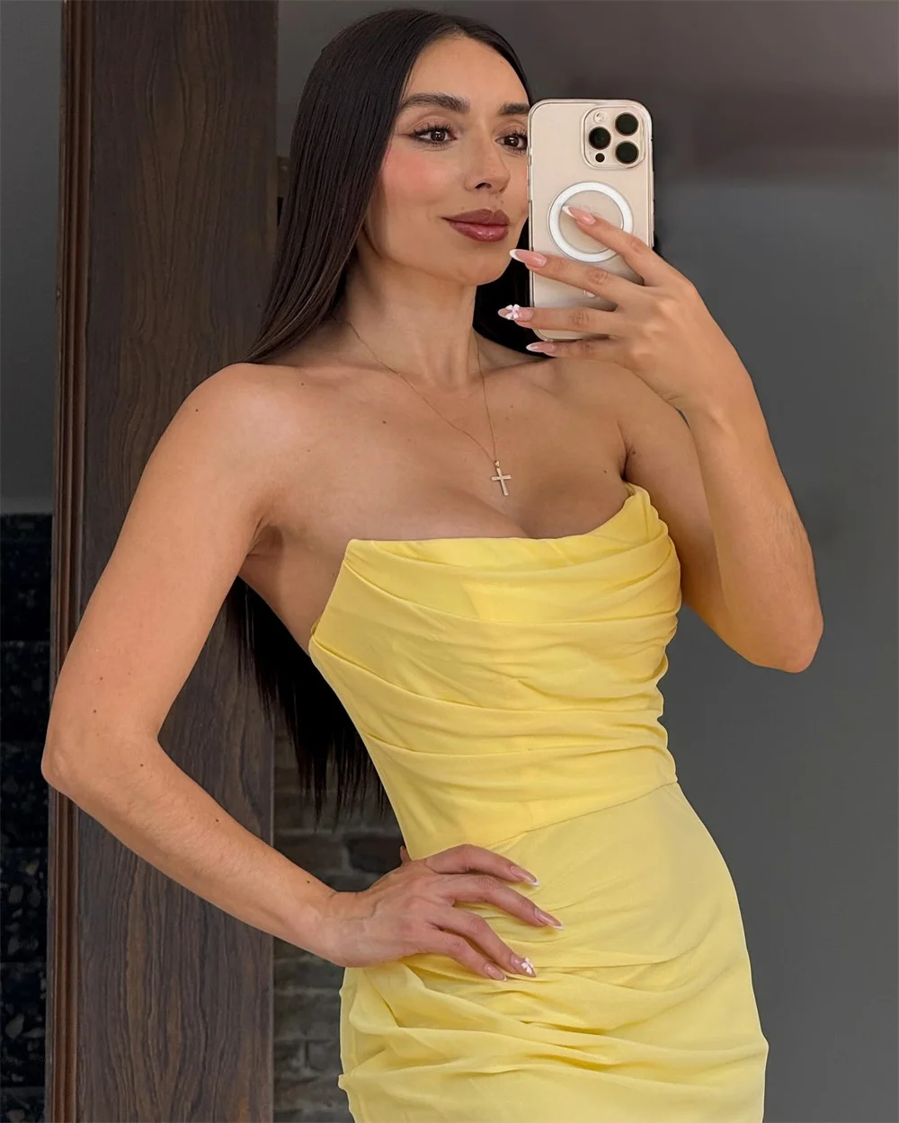Amanda dostosowana żółta bez ramiączek syrenka sukienka na studniówkę bez rękawów elegancka kamizelka wieczorowa do podłogi formalny wieczór