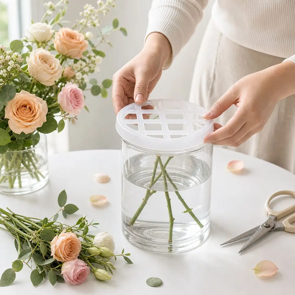 1/2Pcs Silicone Silicone Flower Arranging Grid Stretchable Washable Vase Flower Holder Stretchable Structure Translucent
