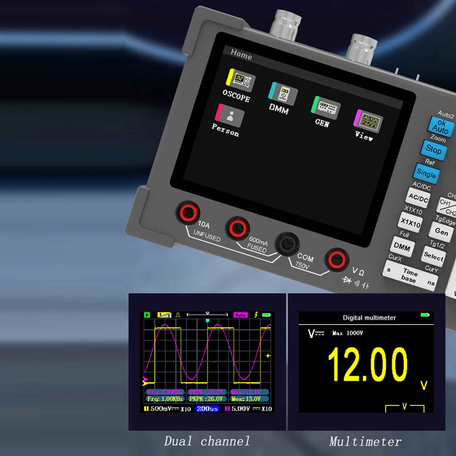 Osciloscopio digital 3 en 1, pantalla de 3,2 pulgadas, frecuencia de muestreo de 250MSa/s, multímetro, osciloscopio digital 3 en 1