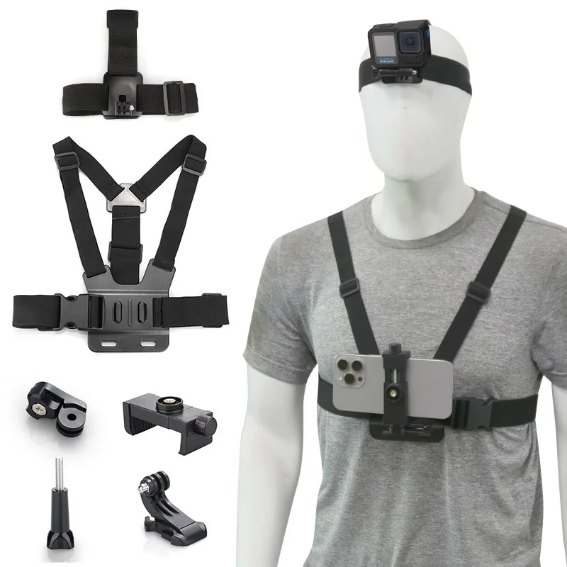 6-in-1 Action Camera Kit Mobile Phone Head Strap Chest Strap Mount Adjustable for Dji Action 6 5Pro Smartphone Holder Kit
