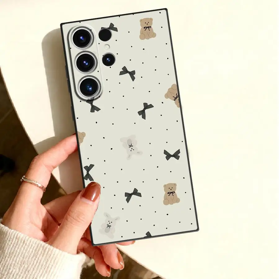 Case for Samsung Galaxy S26 Ultra S20 S22 S25+ S26+ S24 Plus S23 S10 Note 20 S21 S25 FE Phone Cover Cute Bear Bow