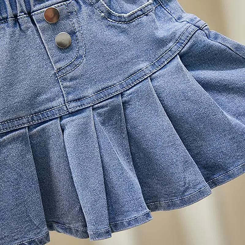 Baby Girl Casual Jean Pleated Skirts Infant Toddler Child Denim  Skirt Summer Spring Baby Clothes 2 4 6 7 TY