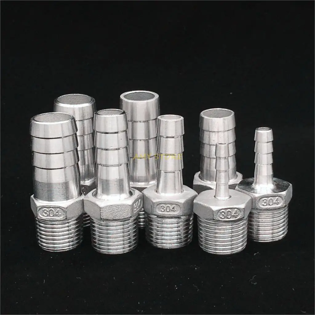 1 PC สแตนเลสสตีล 304 BSPT ชายเกลียว x ท่อ Barbed หางลด Hexagon อะแดปเตอร์ข้อต่อ CONNECTOR