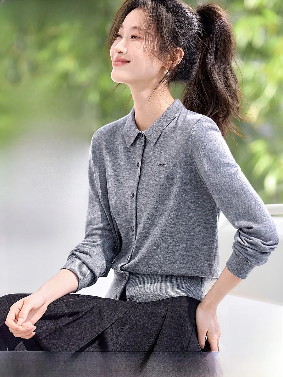 

Ele Embroidered Acetate Wool Slim Fit Knitwear Versatile Sli Spring New Arrival by Mo Han Mei Women's Faion