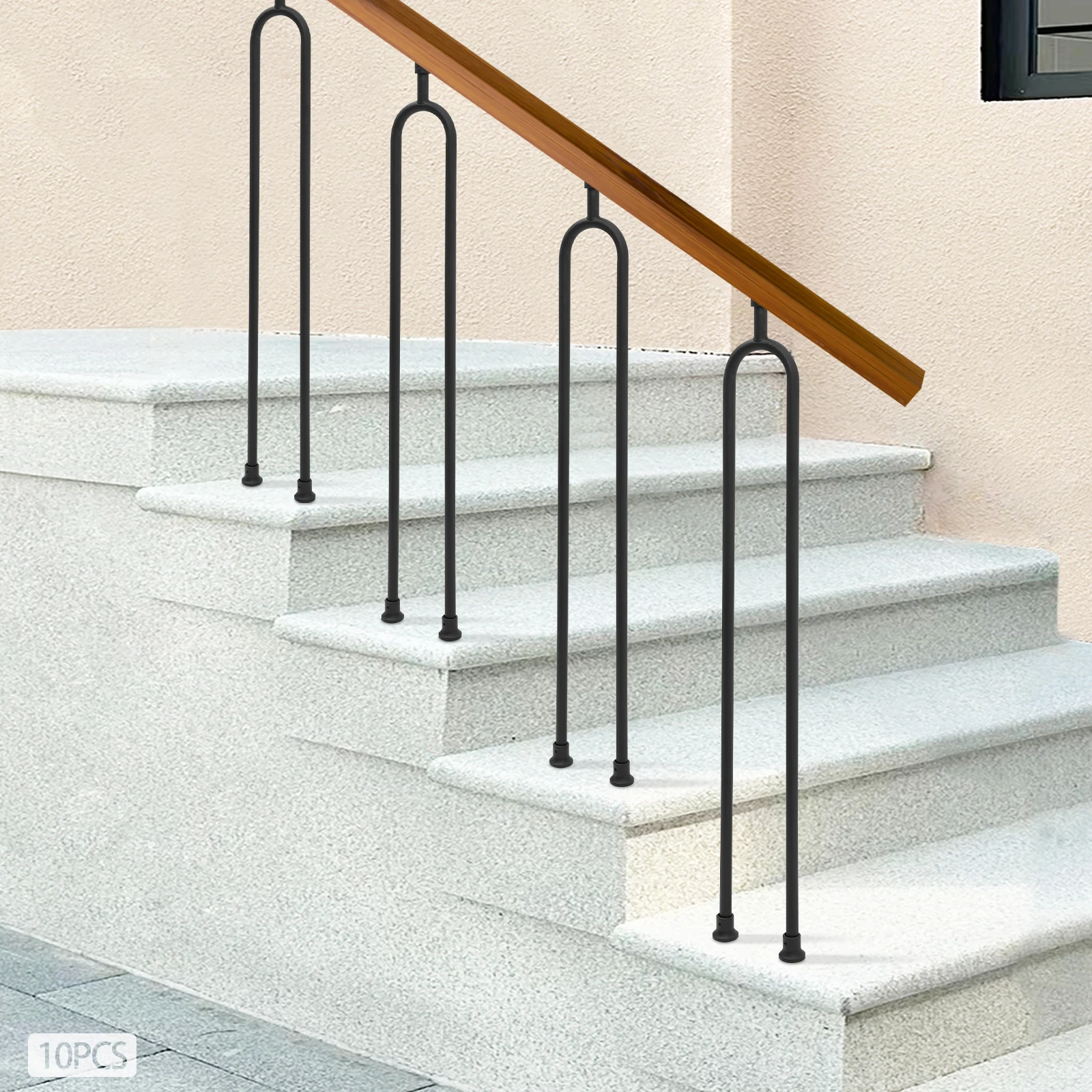 10pcs Black Iron 101cm U-shaped Stair Column Adjustable Roof Arch Handrail Support Column